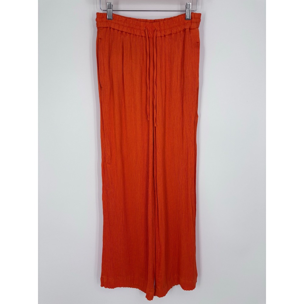COS Crinkled Textured Wide Leg Trousers Womens XS 2 (Tag EUR 34) Orange Pants